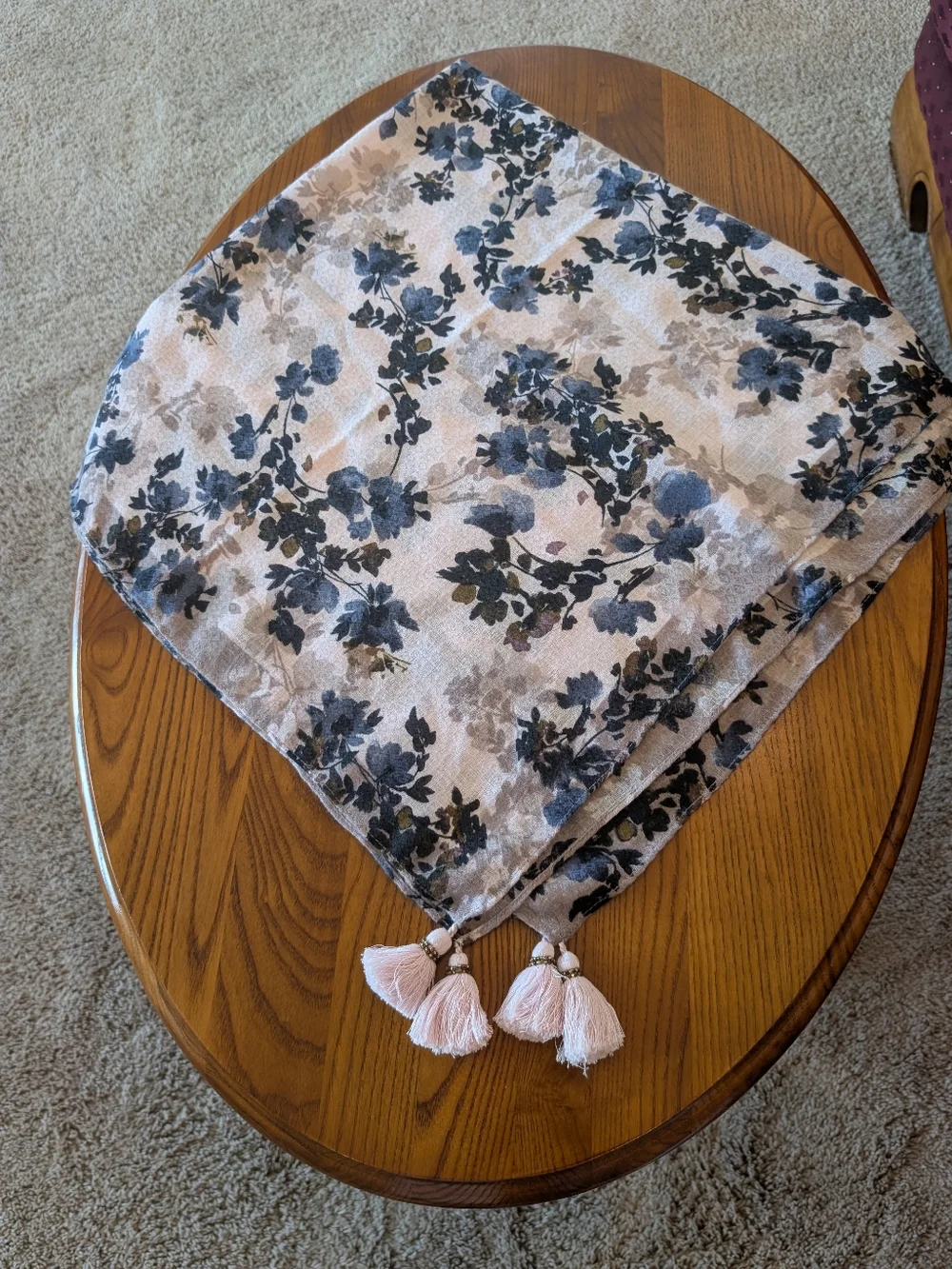 J Jill Powder Pink Floral 4-Tassel Square Scarf/Wrap - NEW - Picture 2 of 6